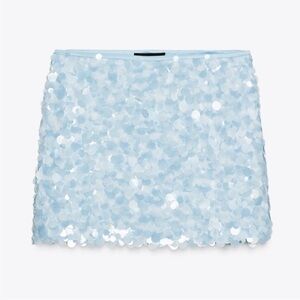Zara Sequined Light Blue Mini Skirt
